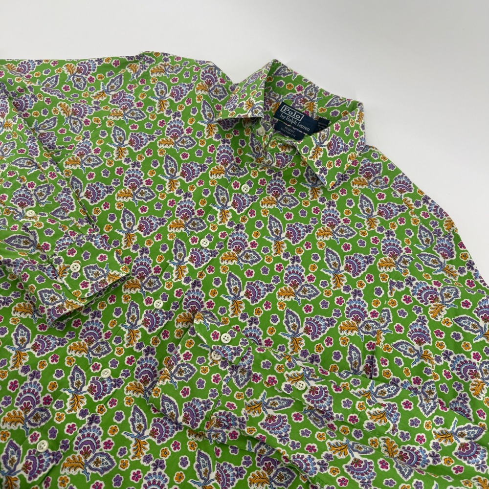 Polo Ralph Lauren Regent Custom Fit Mens 16 L Green Floral Paisley allover Shirt